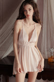 Plunging V-Neck Satin Spaghetti Straps A-Line Empire-Waist Short Nightgown and Robe Set