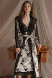 Spaghetti Straps Butterfly Print V-Neck Long Nightgown and Robe Set