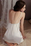 Spaghetti Straps Deep V-Neck Satin Slit Short Nightdress Robe Set