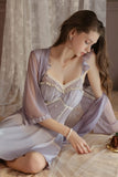 Cute A-Line Straps Satin with Lace Backless Nightgown and Robe Set