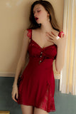 A-Line Sheer Lace V-Neck Cutout Backless Nightgown with Padded Cups