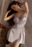 Spaghetti Straps Lace Appliques Sweetheart Sleeveless Short Nightgown and Robe Set