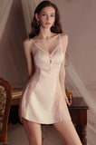 V-Neck Spaghetti Straps A-Line Lace Appliques Short Nightgown and Robe Set