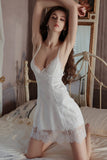 Spaghetti Straps Lace Appliques V-Neck Short Nightgown and Lace Robe Set