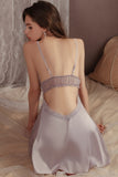 V-Neck Spaghetti Straps A-Line Lace Appliques Short Nightgown and Robe Set