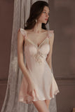 A-Line Deep V-Neck Satin Straps Backless Nightgown and Robe Set
