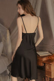Spaghetti Straps Cowl Neck Ruffles Knee Length Nightdress with Slit and Robe Set