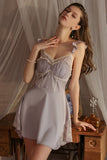 Cute A-Line Straps Satin with Lace Backless Nightgown and Robe Set