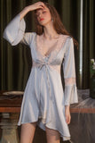 Spaghetti Straps Lace Appliques Sweetheart Short Nightgown and Robe Set