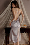 Elegant Spaghetti Straps Pleats Satin Illusion Long Nightgown and Robe Set