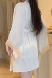 Exquisite Spaghetti Straps Lace Appliques V-Neck Nightgown and Robe Set