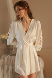 Plunging V-Neck Spaghetti Straps Satin Short Nightgown and Robe Set