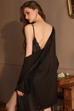 Plunging V-Neck Spaghetti Straps Satin Short Nightgown and Robe Set