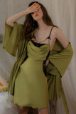 Sexy Pleats Spaghetti Straps A-Line Satin Short Nightgown and Robe Set
