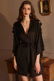 Plunging V-Neck Spaghetti Straps Satin Short Nightgown and Robe Set