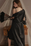 Spaghetti Straps Cowl Neck Ruffles Knee Length Nightdress with Slit and Robe Set