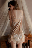Luxury Velvet Nightdress Sweet Spaghetti Straps V-Neck with Padded Lace Nightgown Robe Set
