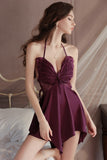 Spaghetti Straps V-Neck Irregular Backless Short Nightgown and Robe Set