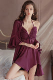 Spaghetti Straps V-Neck Irregular Backless Short Nightgown and Robe Set