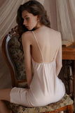 Backless Spaghetti Strap Built-in Bra Nightgown and Robe Set