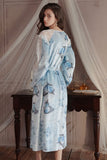 Spaghetti Straps Butterfly Print V-Neck Long Nightgown and Robe Set