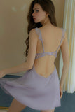 A-Line Sheer Lace V-Neck Cutout Backless Nightgown with Padded Cups