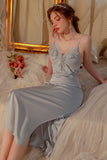 Spaghetti Straps V-Neck with Ruffles Satin Long Nightgown and Robe Set