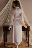 Elegant Spaghetti Straps Pleats Satin Illusion Long Nightgown and Robe Set
