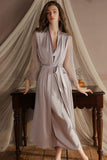 Elegant Spaghetti Straps Pleats Satin Illusion Long Nightgown and Robe Set