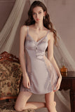 V-Neck Spaghetti Straps A-Line Lace Appliques Short Nightgown and Robe Set