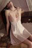 Sexy Double Straps V-Neck Sheer Short Nightgown and Robe Set