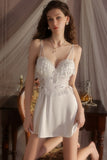 Spaghetti Straps Lace Appliques Sweetheart Sleeveless Short Nightgown and Robe Set