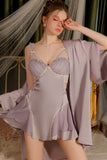 A-Line Straps V-Neck Cutout Appliques Lace-Up Nightgown and Robe Set