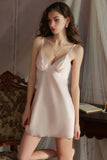 Simple V-Neck Spaghetti Straps Satin Sleeveless Short Nightgown