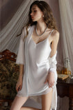 Spaghetti Straps V-Neck Satin Short Nightdress with Robe Set