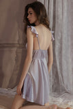 A-Line Deep V-Neck Satin Straps Backless Nightgown and Robe Set