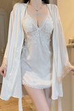 Exquisite Spaghetti Straps Lace Appliques V-Neck Nightgown and Robe Set