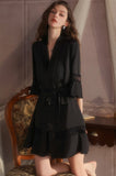 Spaghetti Straps A-Line Satin Empire-Waist V-Neck Appliques Short Nightgown and Robe Set