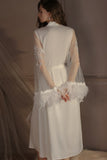 Spaghetti Straps Cowl Neck Ruffles Knee Length Nightdress with Slit and Robe Set