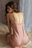 Simple V-Neck Spaghetti Straps Satin Sleeveless Short Nightgown