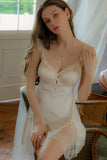 A-Line Sheer Lace V-Neck Cutout Backless Nightgown with Padded Cups