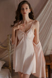 Backless Spaghetti Strap Built-in Bra Nightgown and Robe Set