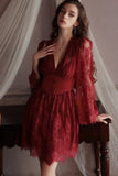 Spaghetti Straps Lace Appliques V-Neck Short Nightgown and Lace Robe Set