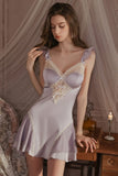 A-Line Deep V-Neck Satin Straps Backless Nightgown and Robe Set
