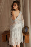 Spaghetti Straps Lace Appliques V-Neck Short Nightgown and Lace Robe Set