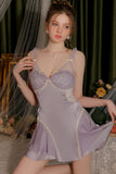 A-Line Straps V-Neck Cutout Appliques Lace-Up Nightgown and Robe Set