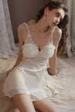 A-Line Straps V-Neck Cutout Appliques Lace-Up Nightgown and Robe Set