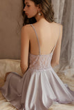 A-Line V-Neck Spaghetti Straps Butterfly Short Nightgown and Robe Set