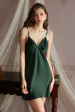 Simple V-Neck Spaghetti Straps Satin Sleeveless Short Nightgown