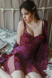 Luxury Butterfly Print Sweet Lace Deep V-Neck Padded Nightgown Robe Set